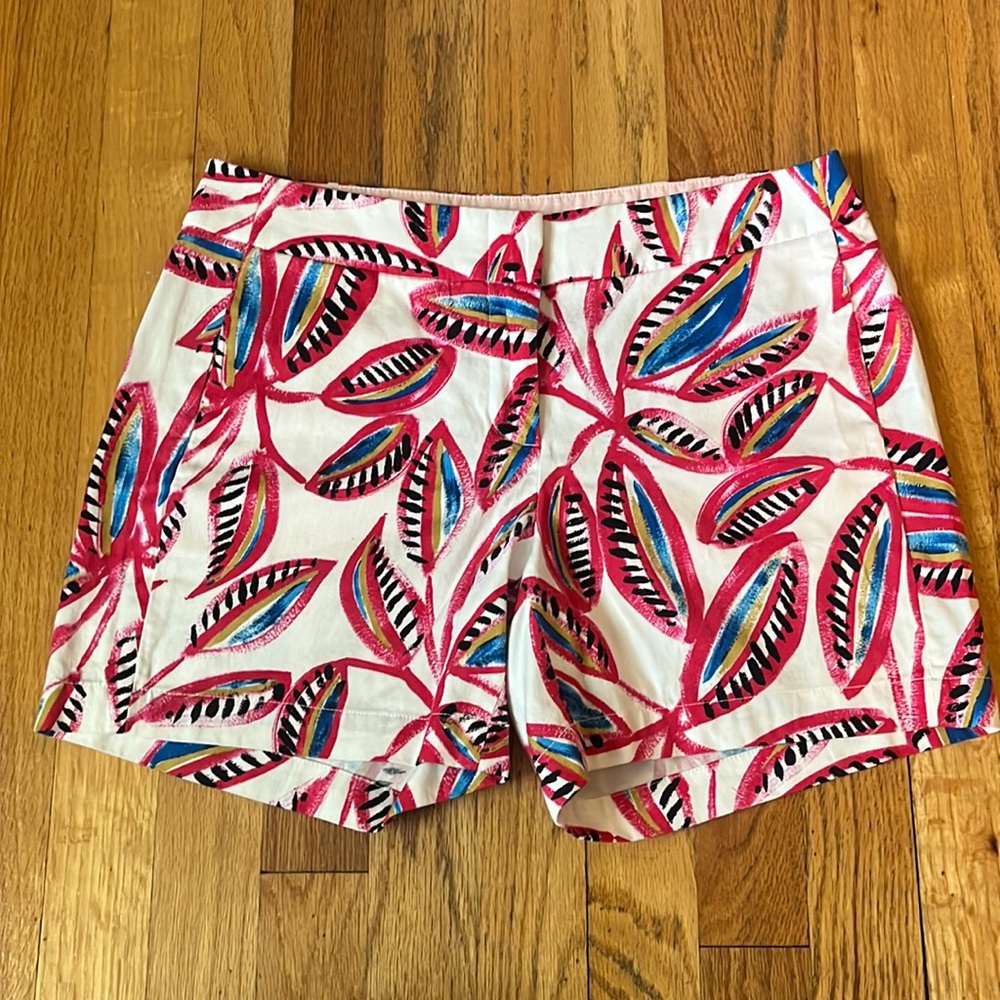 J. Crew Leaf Pattern 5” Shorts Size 2 White Pink Blue Black